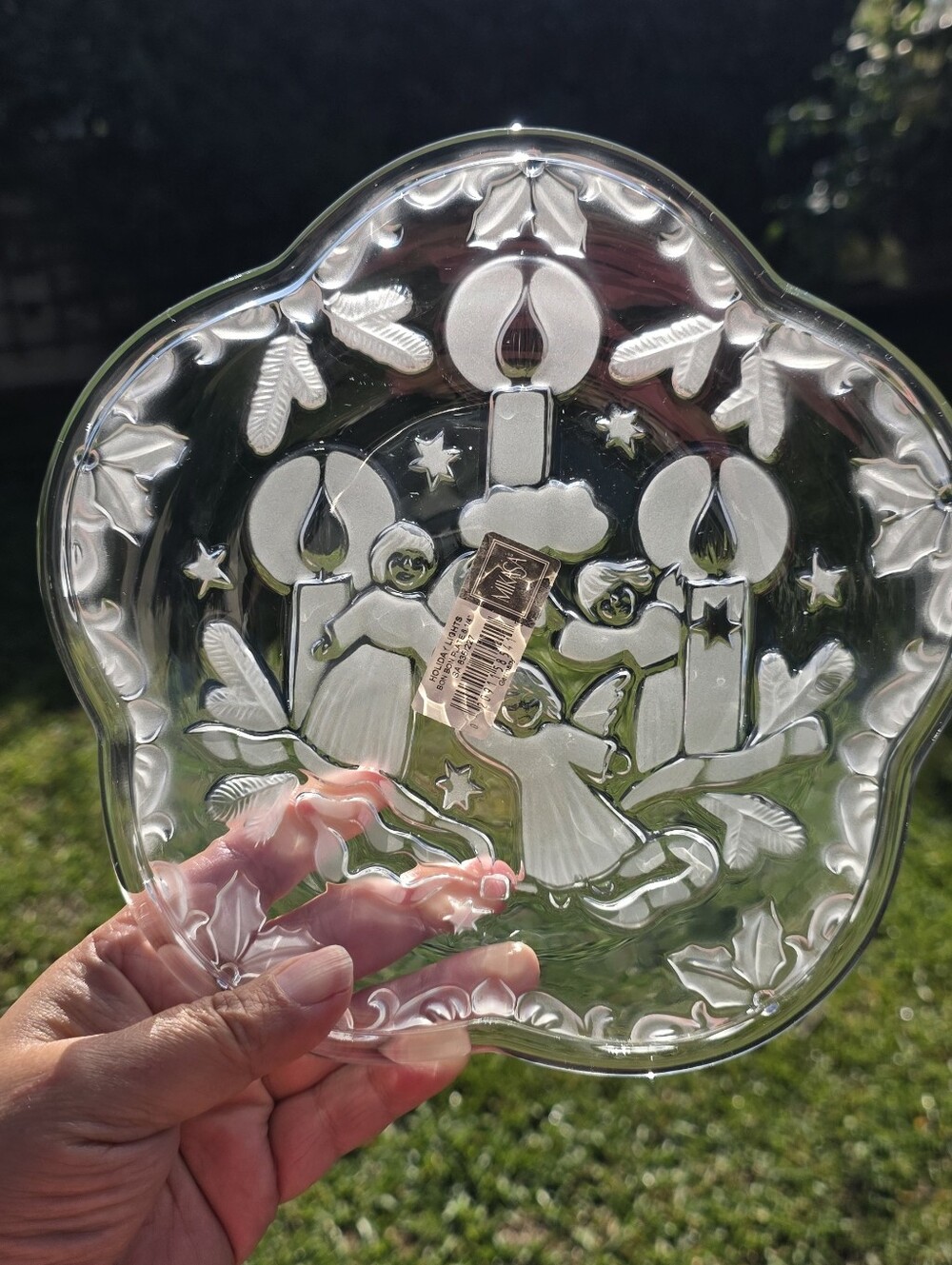 Mikasa Holiday Lights Christmas Glass Bonbon Candy Plate 8¼” Germany Vintage